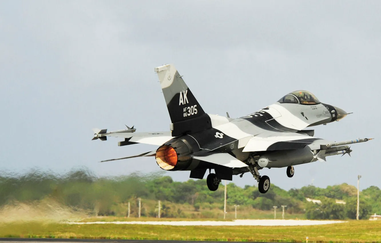 Photo wallpaper Fighter, missiles, the plane, f-16, F-16, fighting falcon, PTB, the aggressor