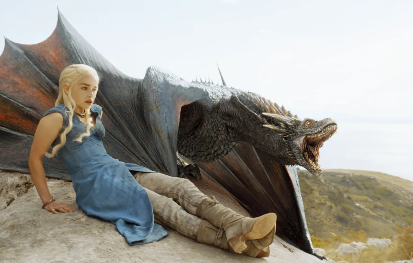 Photo wallpaper dragon, series, dragon, game of thrones, game of thrones, khaleesi, emilia clarke, daenerys