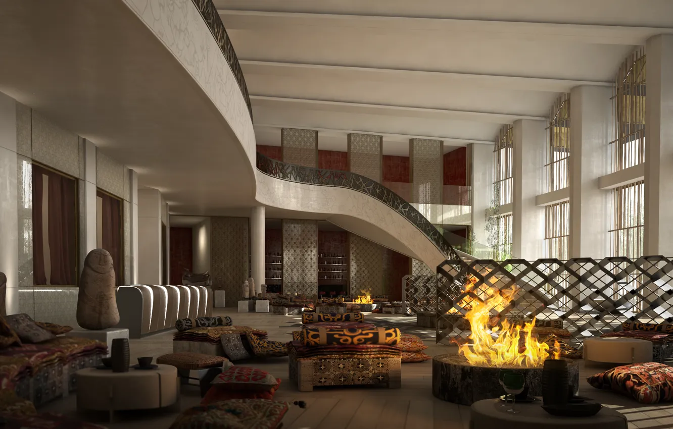Photo wallpaper design, style, interior, the hotel, hotel, hall, Kazakhstan, Almaty