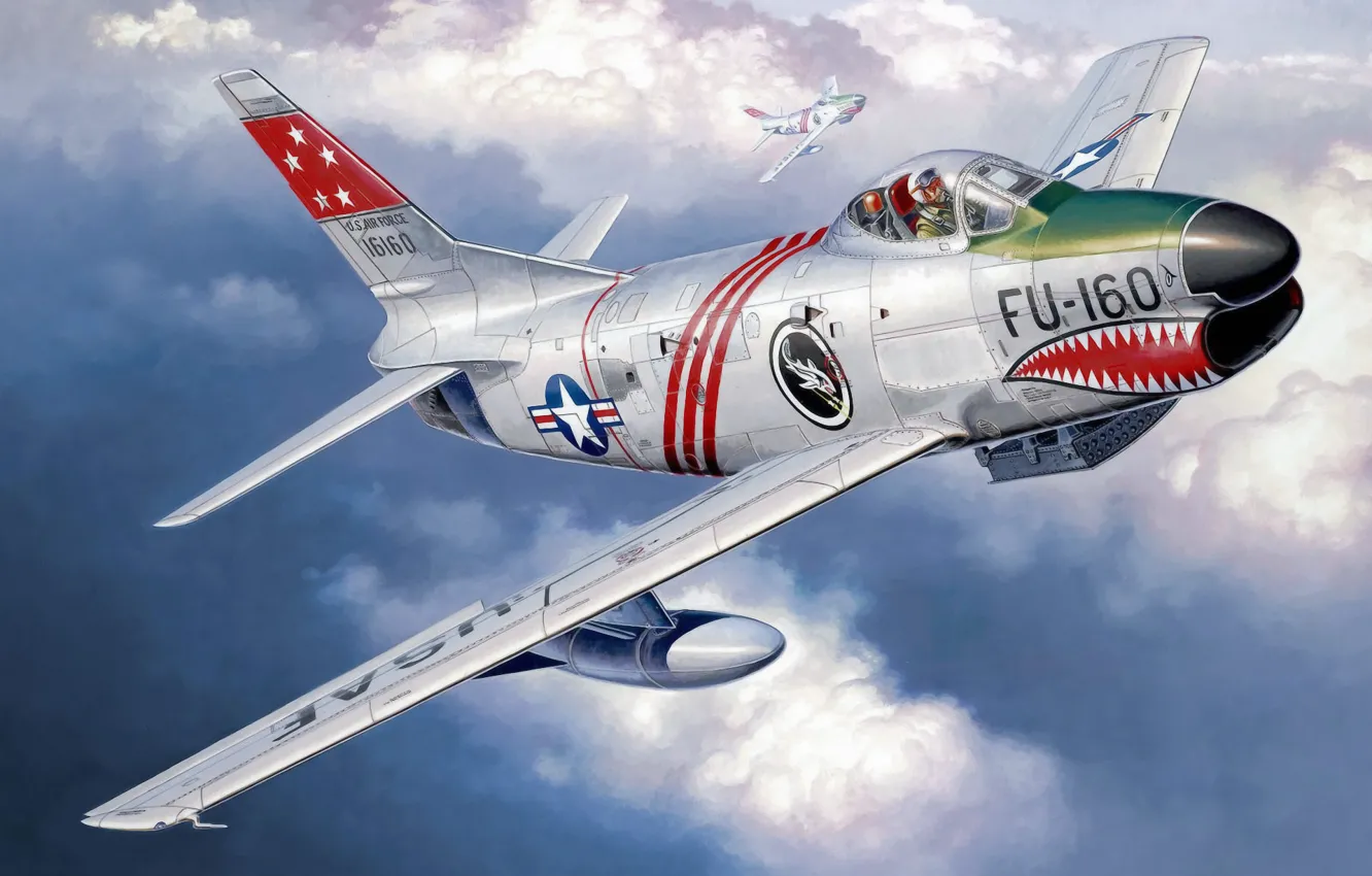 Photo wallpaper war, art, airplane, painting, aviation, jet, ww2, North American F-86D Sabre