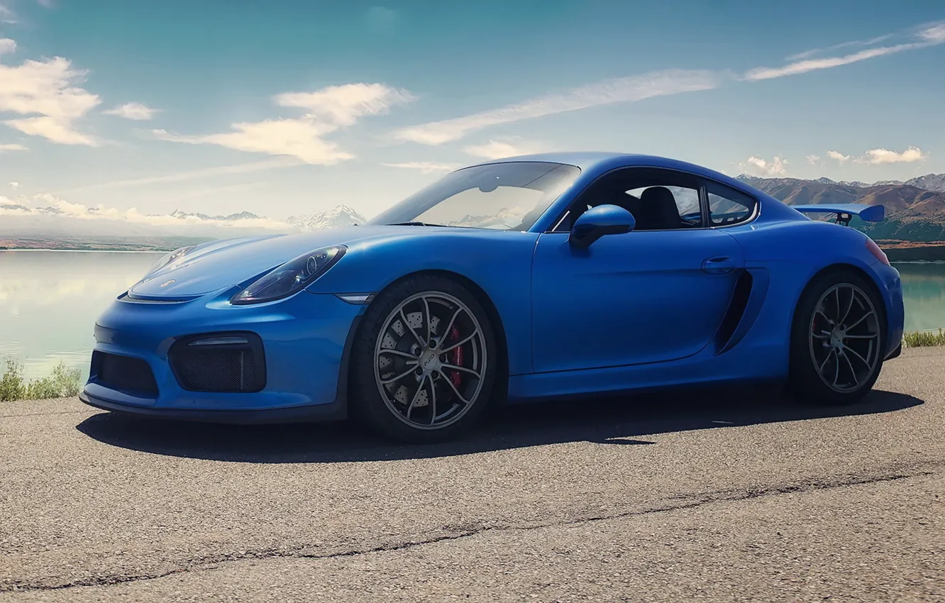 Photo wallpaper porsche, blue, cayman, gt4