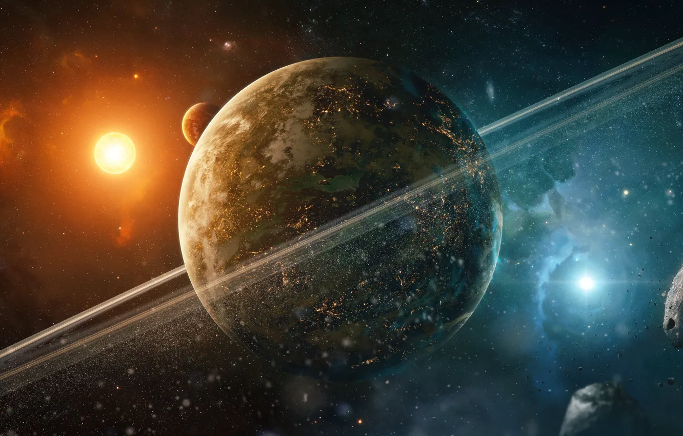 Photo wallpaper space, stars, nebula, space, fiction, planet, satellite, asteroids