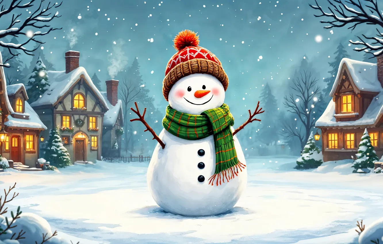 Photo wallpaper winter, snow, decoration, new year, Christmas, snowman, Christmas, winter