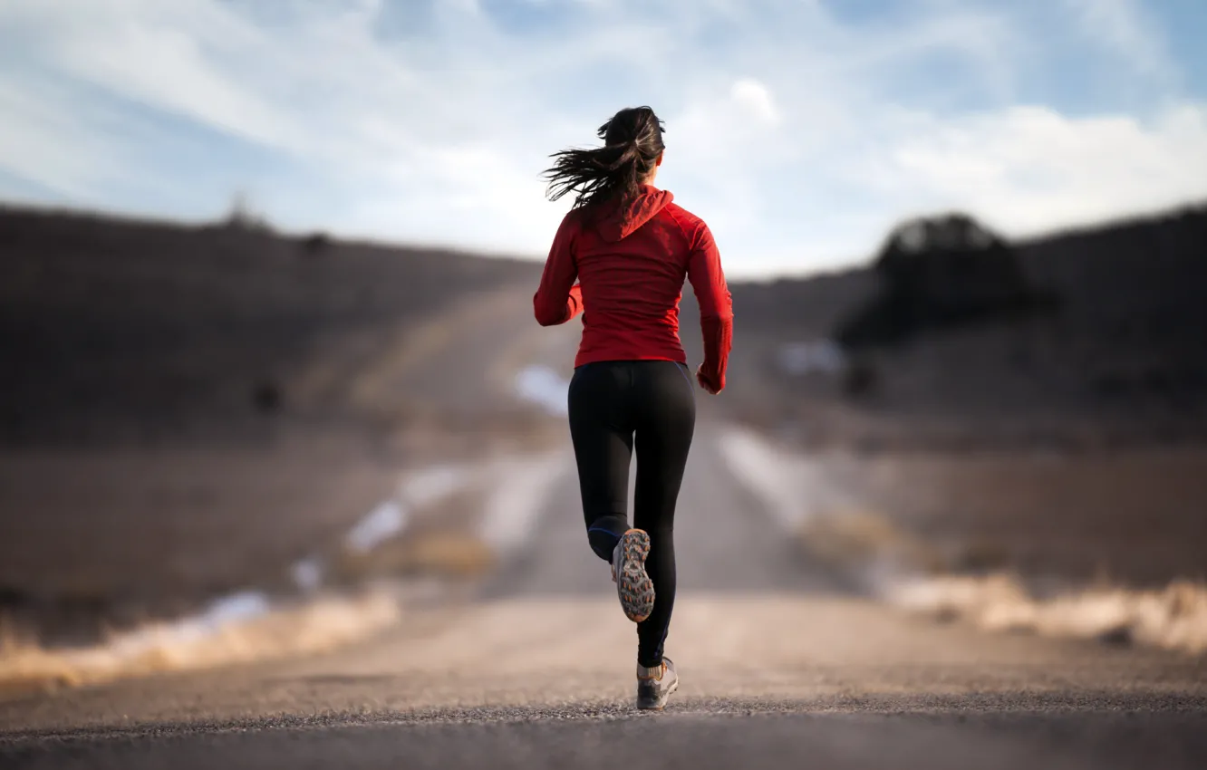 Photo wallpaper road, sport, Girl, running, activity, training