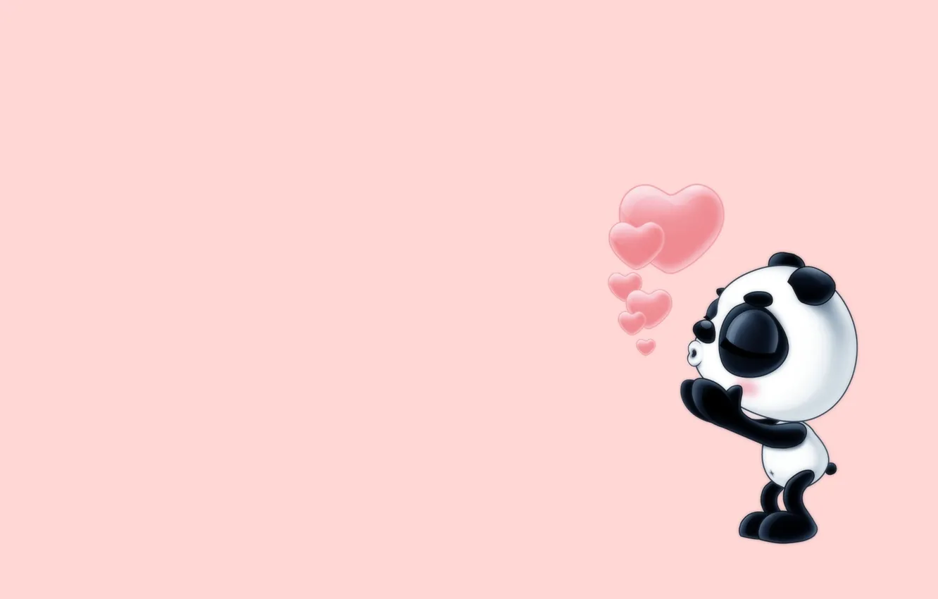 Photo wallpaper holiday, Panda, hearts, recognition, Valentines, minimalist