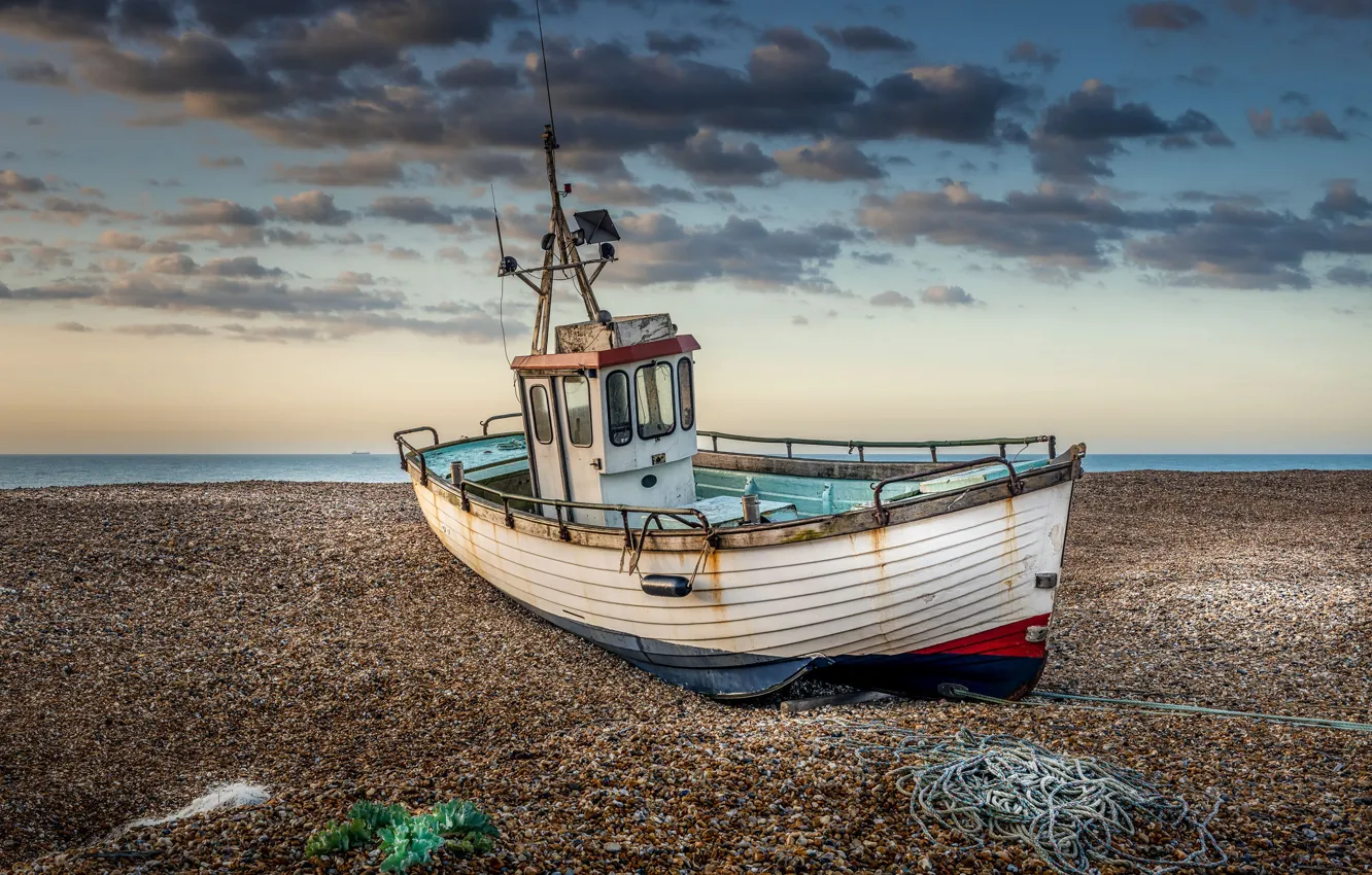 Photo wallpaper sea, shore, boat