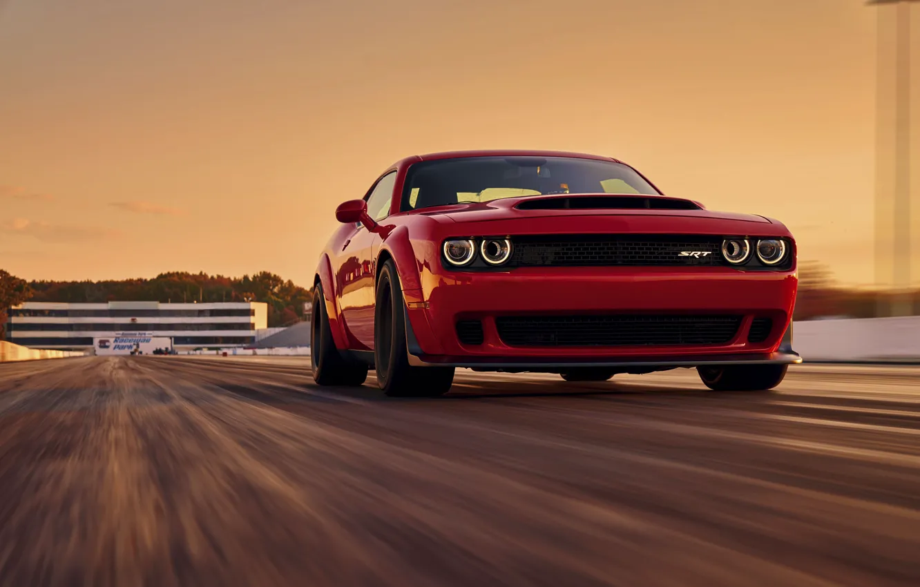 Photo wallpaper Challenger, red, sportcar, 2018, musclecar, SRT, Track, Demon