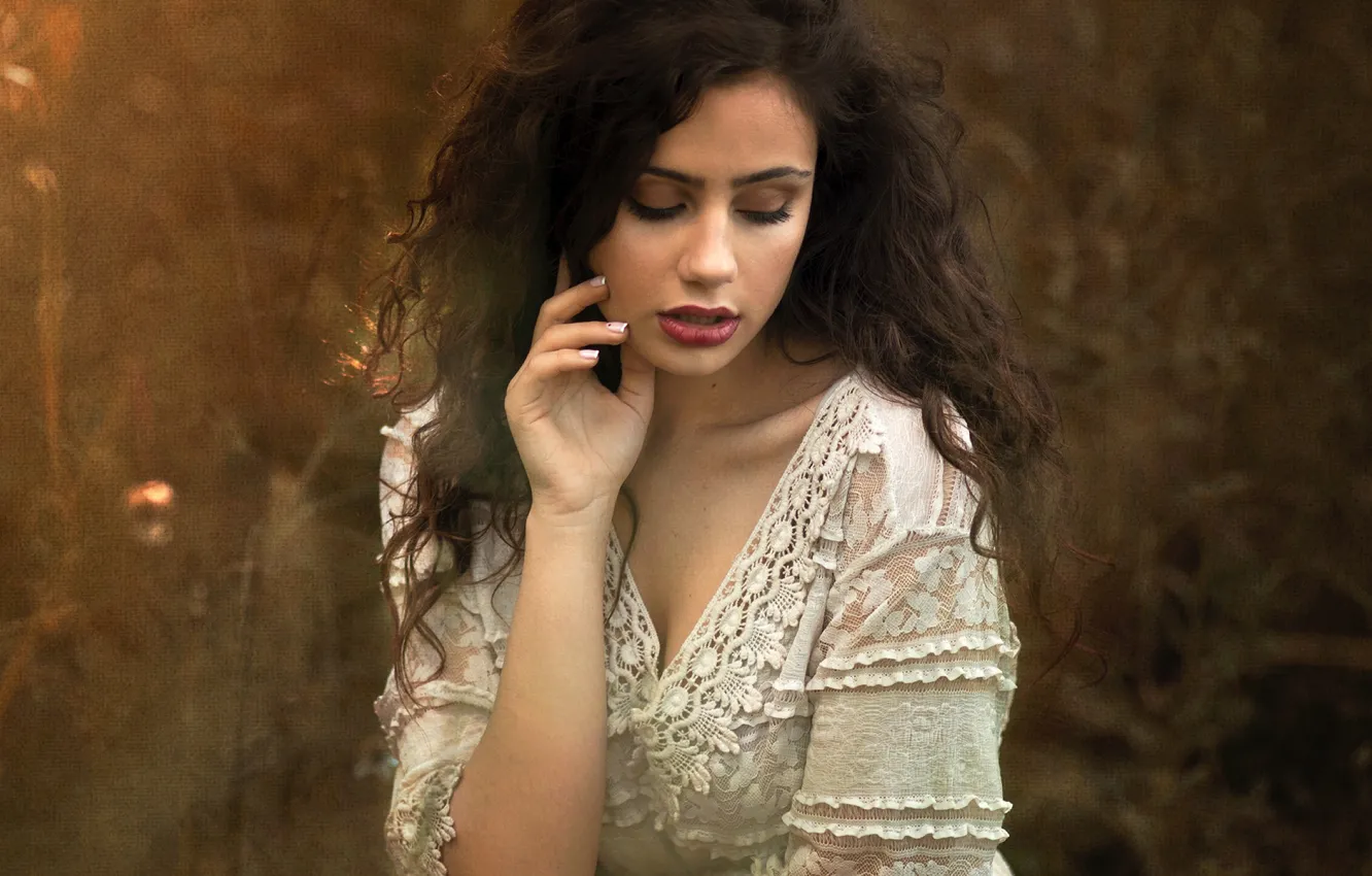 Photo wallpaper girl, background, mood, hair, portrait, texture, hands, makeup