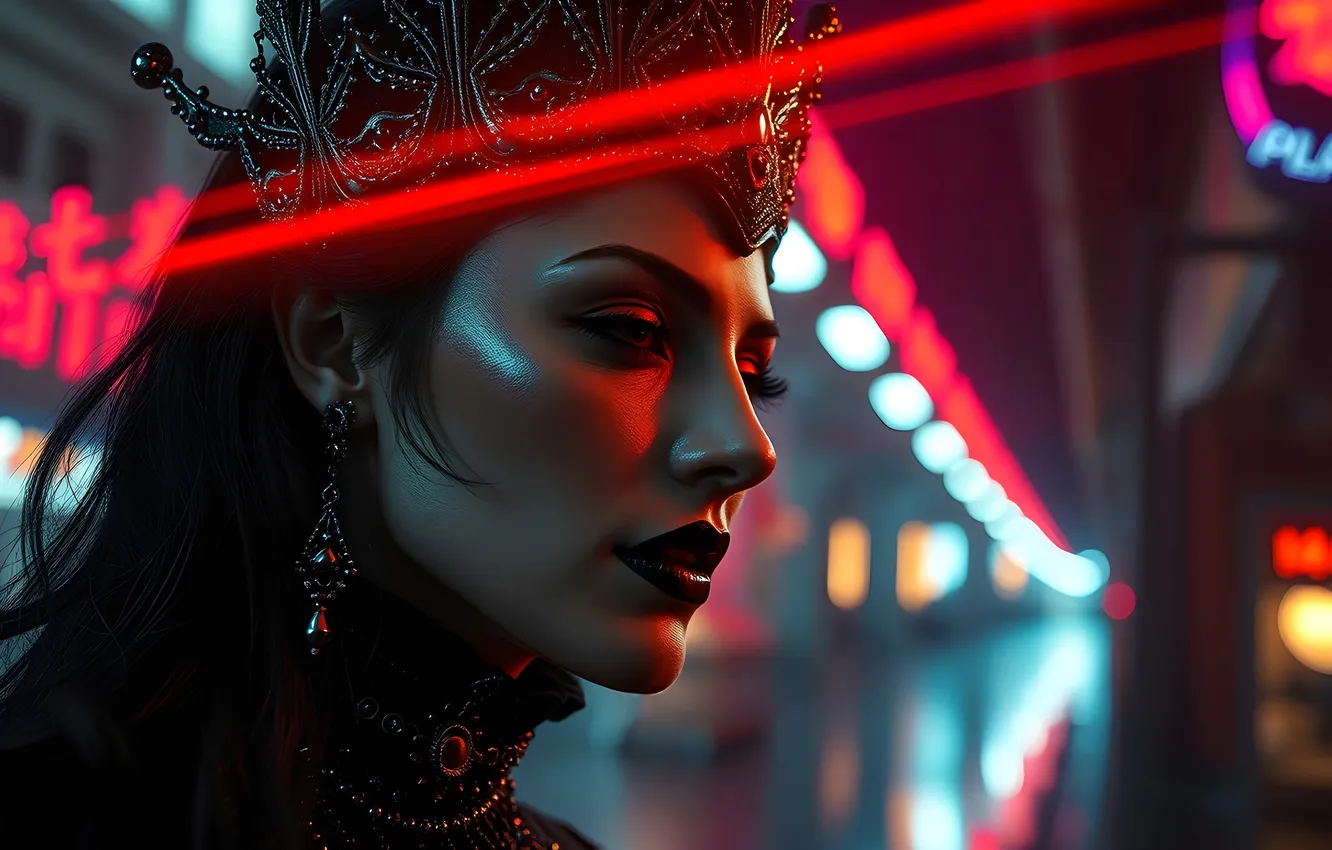 Photo wallpaper girl, night, lights, AI art, neural network