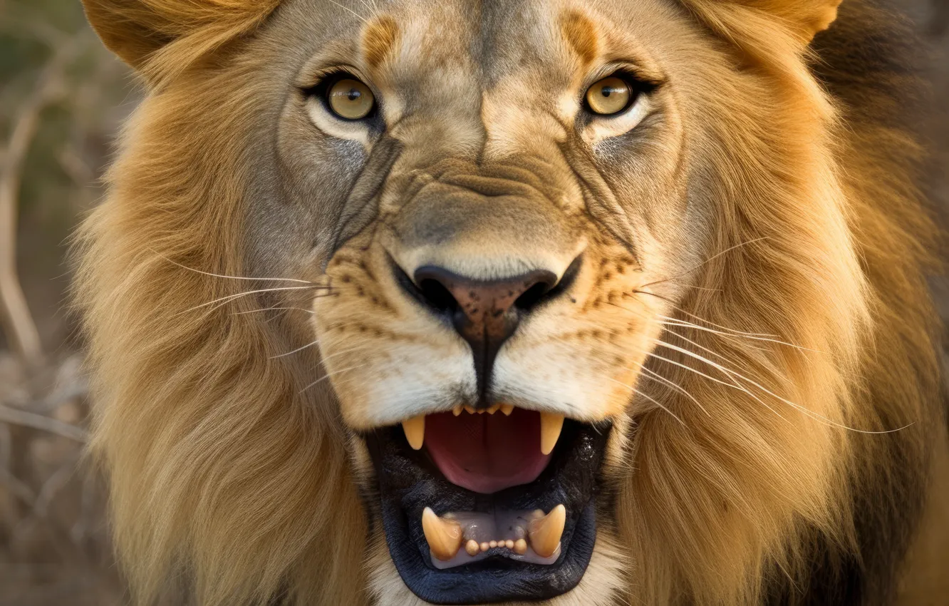 Photo wallpaper look, face, Leo, mouth, grin, roar, AI art, neural network