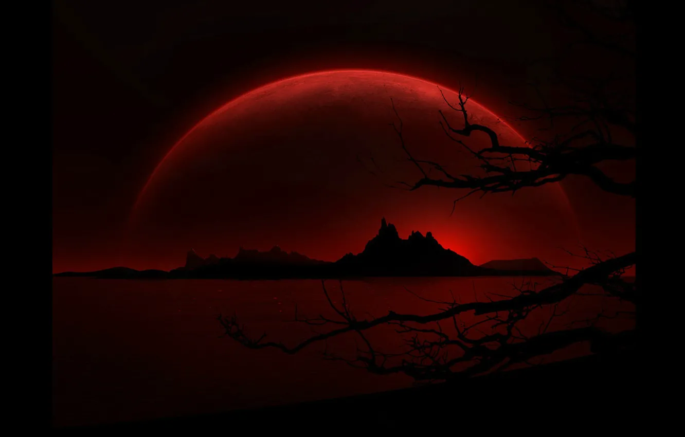 Photo wallpaper night, darkness, blood Moon