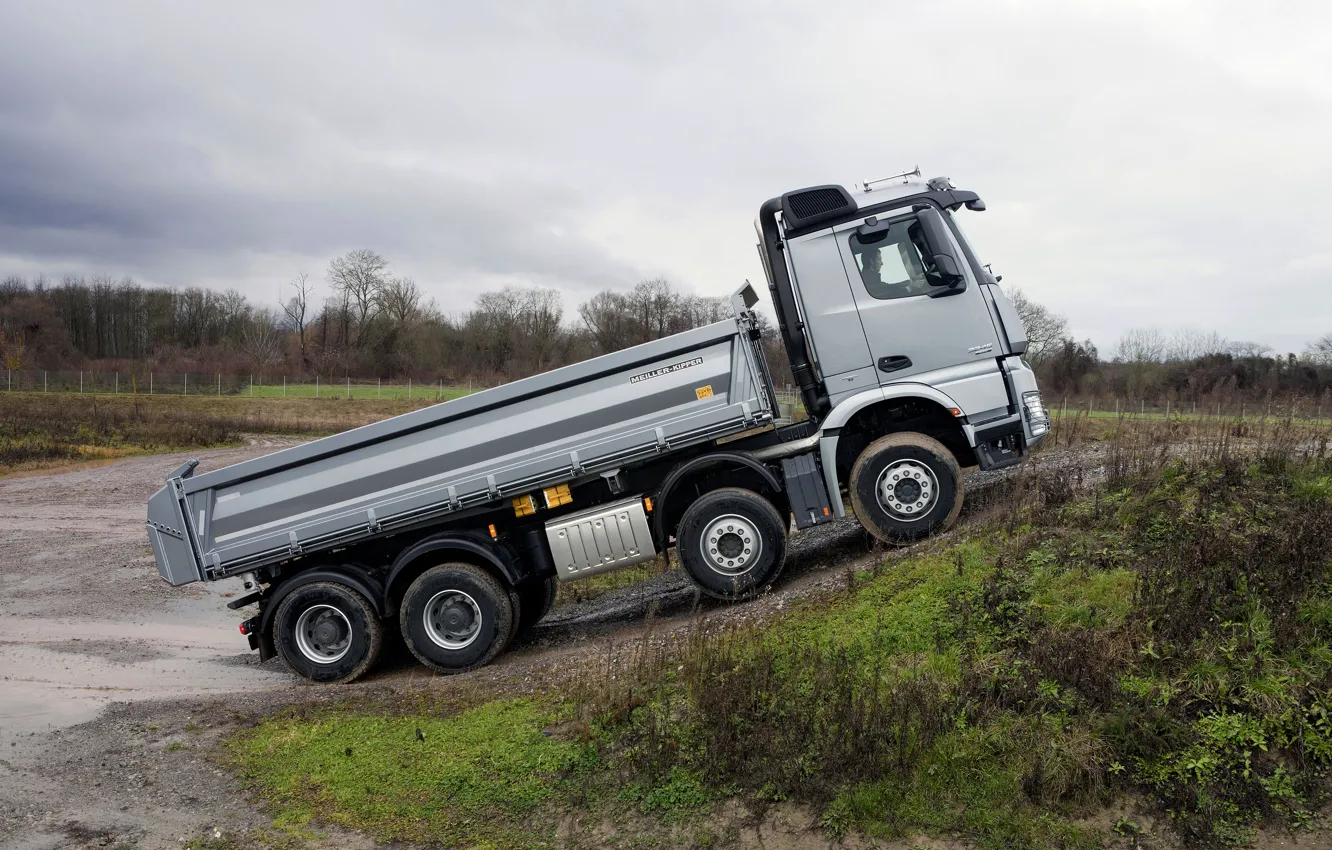 Photo wallpaper grey, Mercedes-Benz, body, 2013, dump truck, Arocs, four-axle