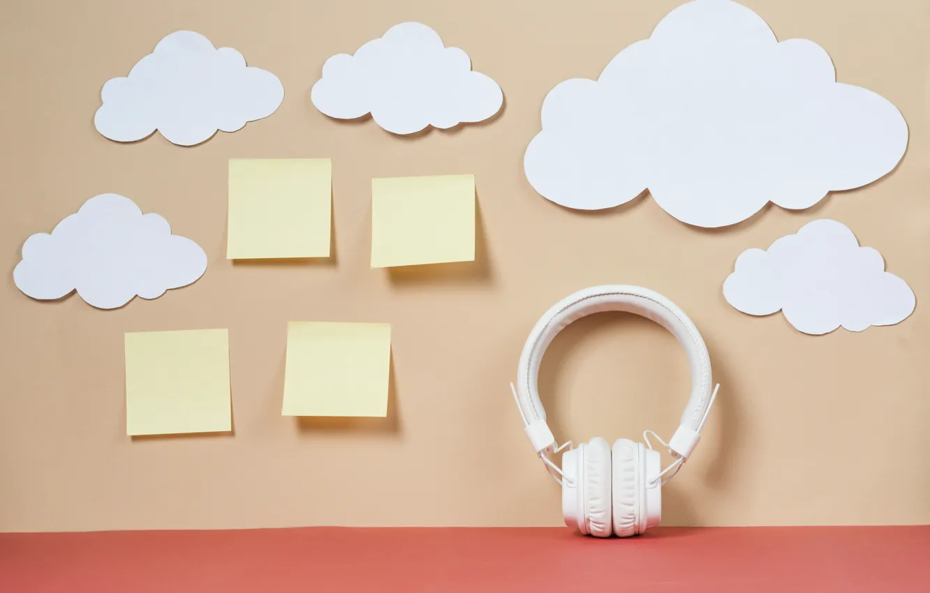 Photo wallpaper clouds, paper, Music, headphones