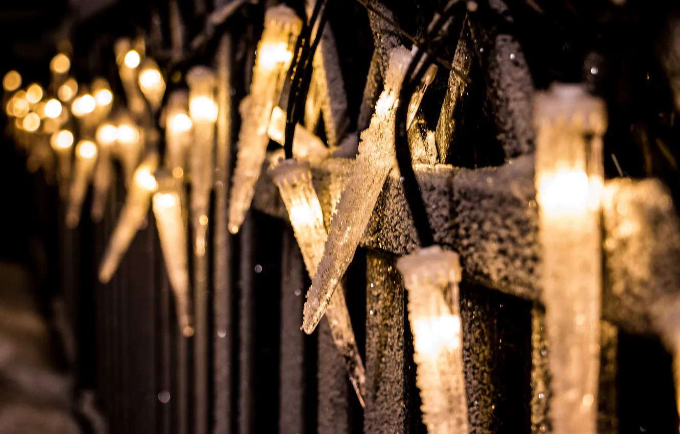 Photo wallpaper winter, frost, new year, lights, Christmas, garland