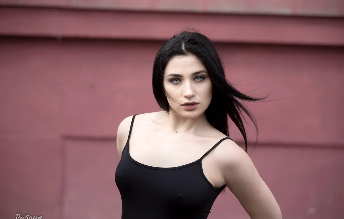 Photo wallpaper look, pose, model, portrait, makeup, Mike, brunette, hairstyle