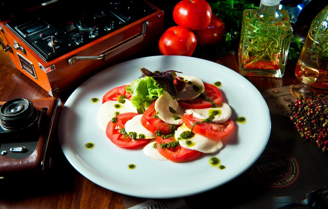 Photo wallpaper tomatoes, salad, Caprese, mozzarella