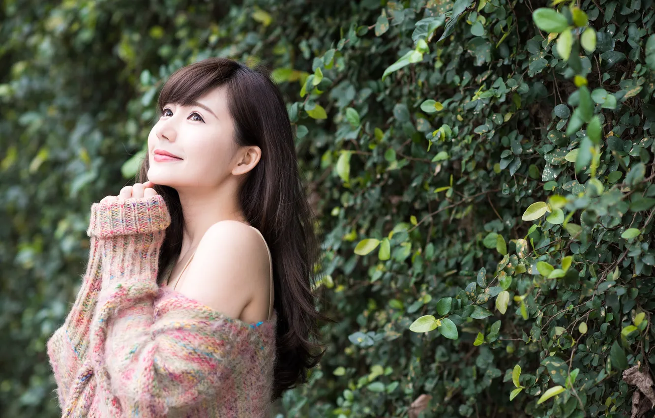 Photo wallpaper greens, face, hair, Asian