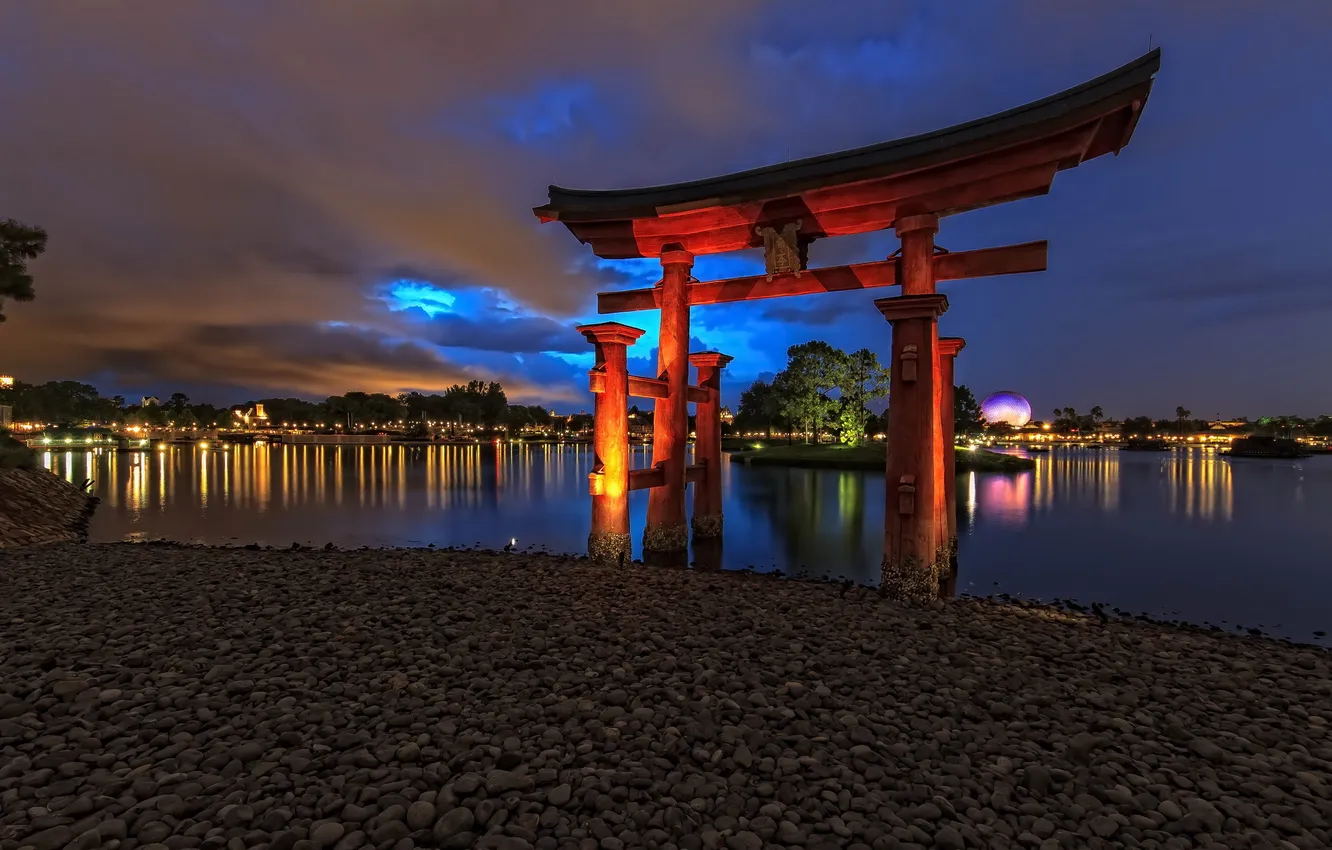 Photo wallpaper Japan, Disney World, reflection, ong exposure
