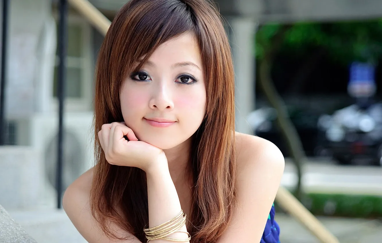 Photo wallpaper eyes, girl, face, smile, model, hair, portrait, lips