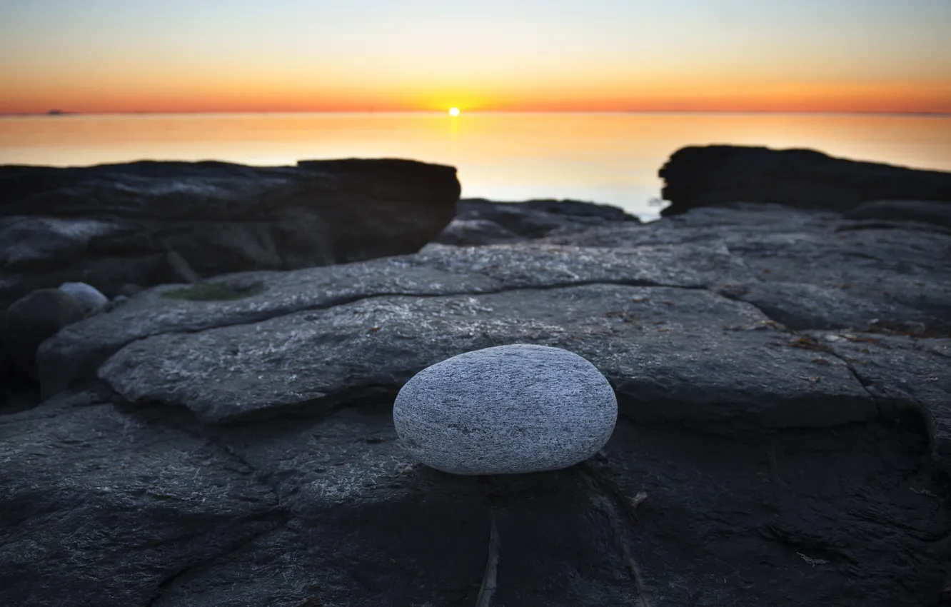 Photo wallpaper sea, sunset, stone