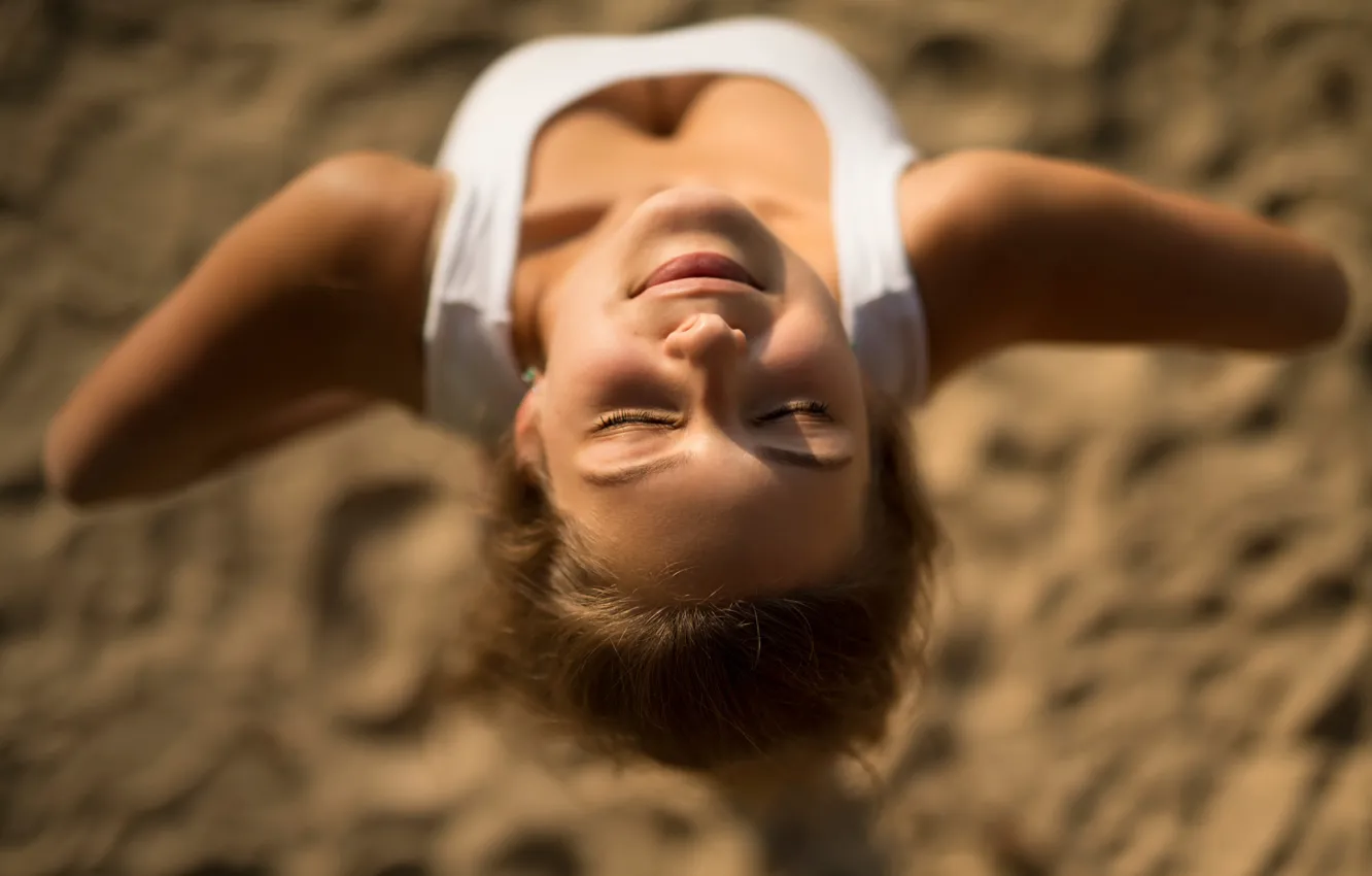 Photo wallpaper girl, the sun, smile, neckline, Dasha, Anton Pechkurov, Daria Kuncikova