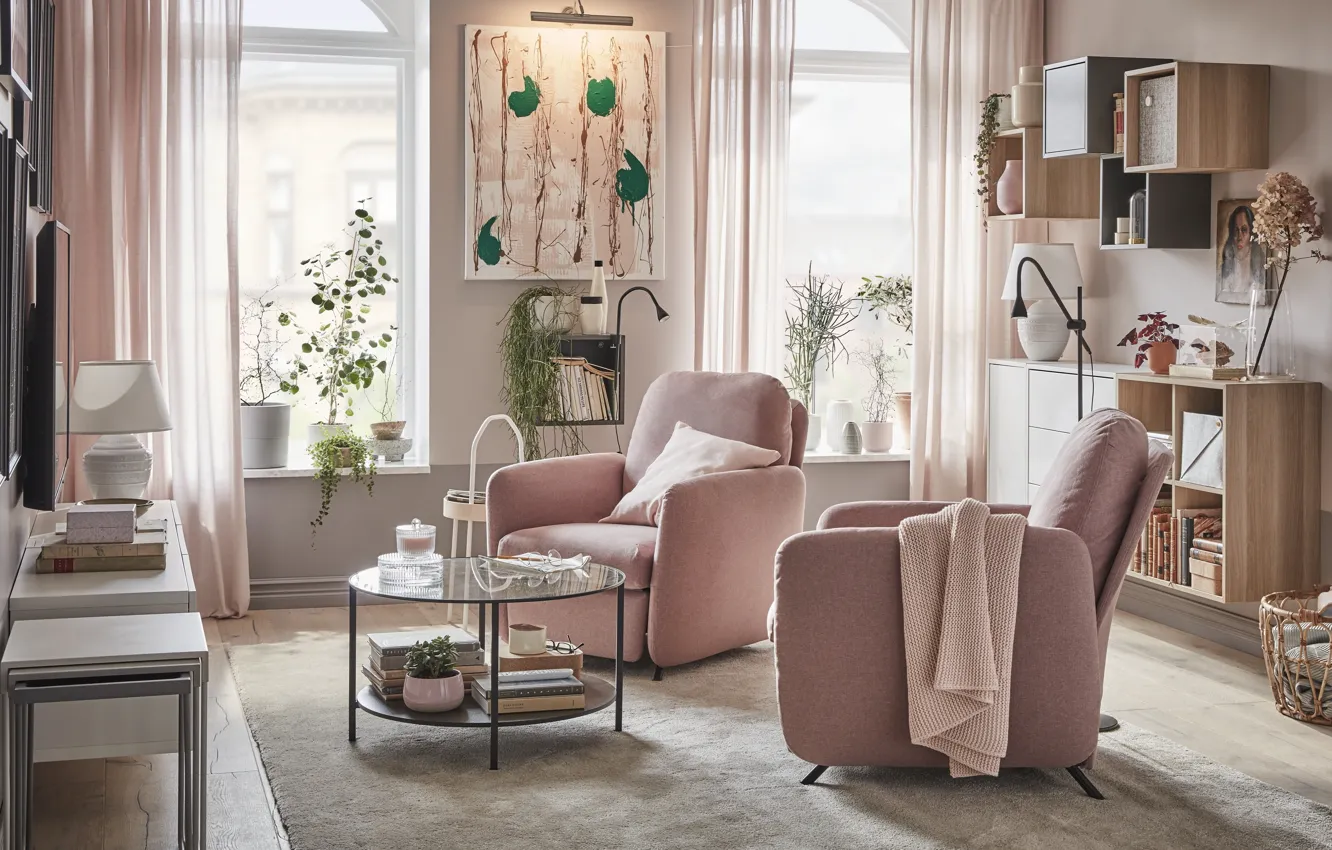 Photo wallpaper design, style, room, interior, living room, pastel colors, IKEA, IKEA idea decor
