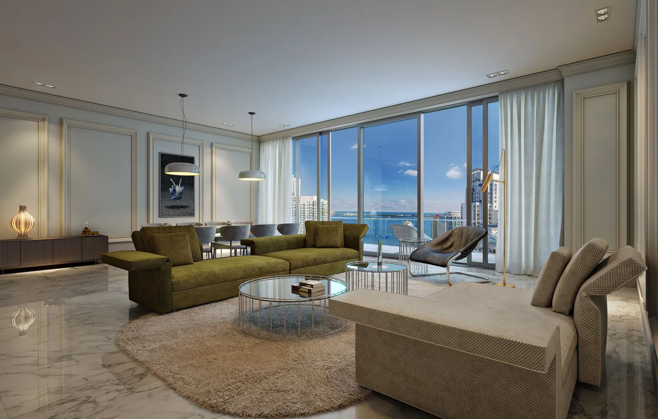 Photo wallpaper interior, Miami, living room, Luxury in Brickell