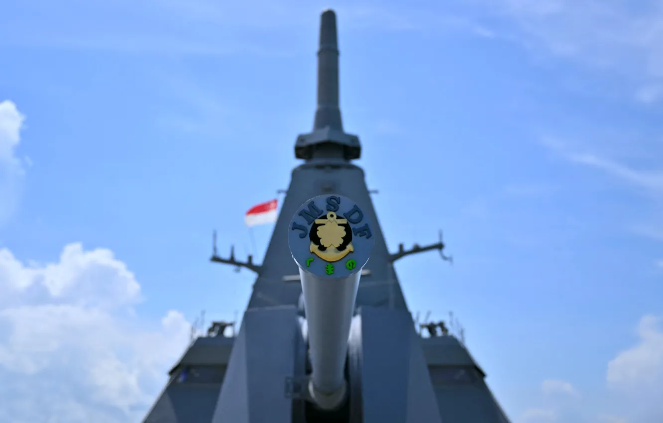 Photo wallpaper frigate, gun mount, JS Kumano