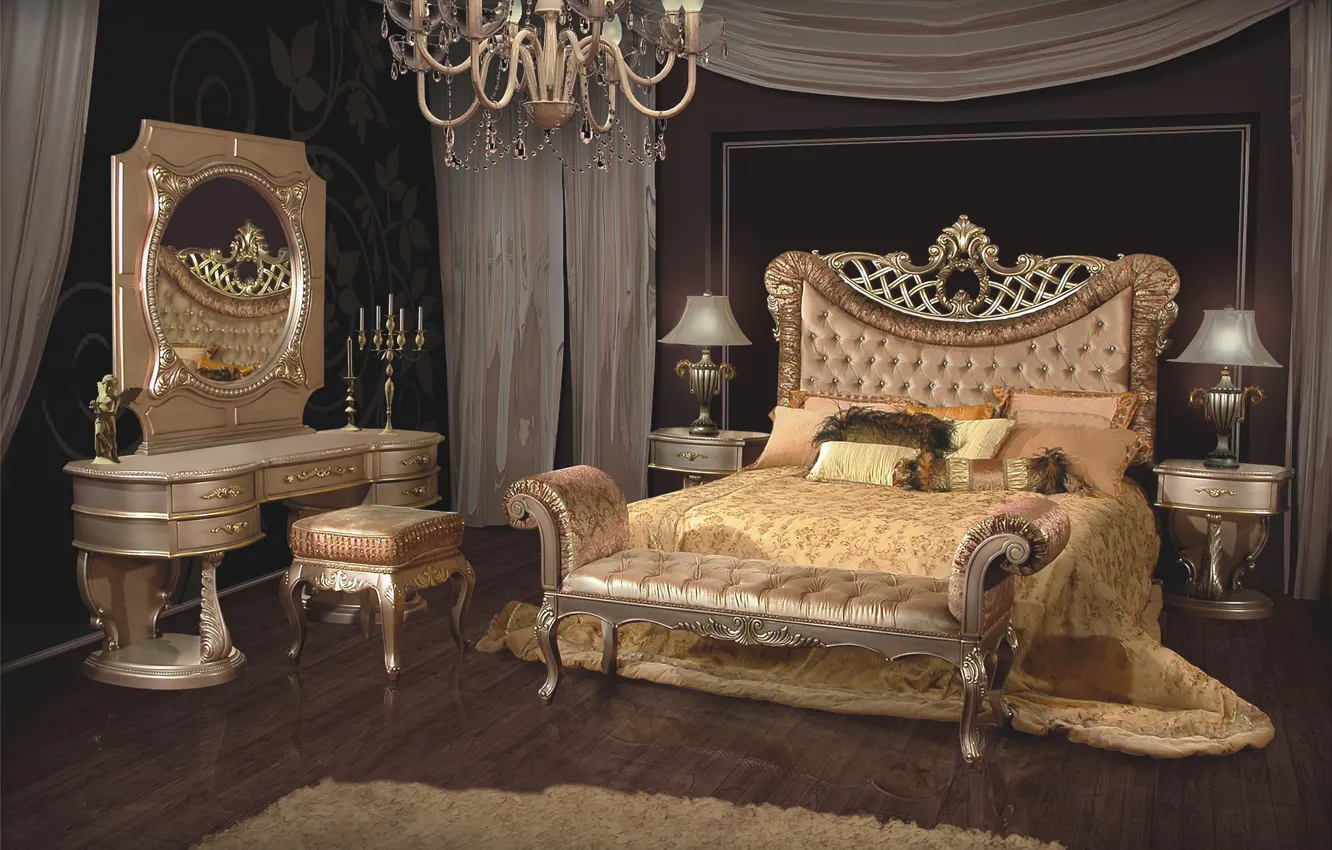 Photo wallpaper room, bed, mirror, luxury, bedroom