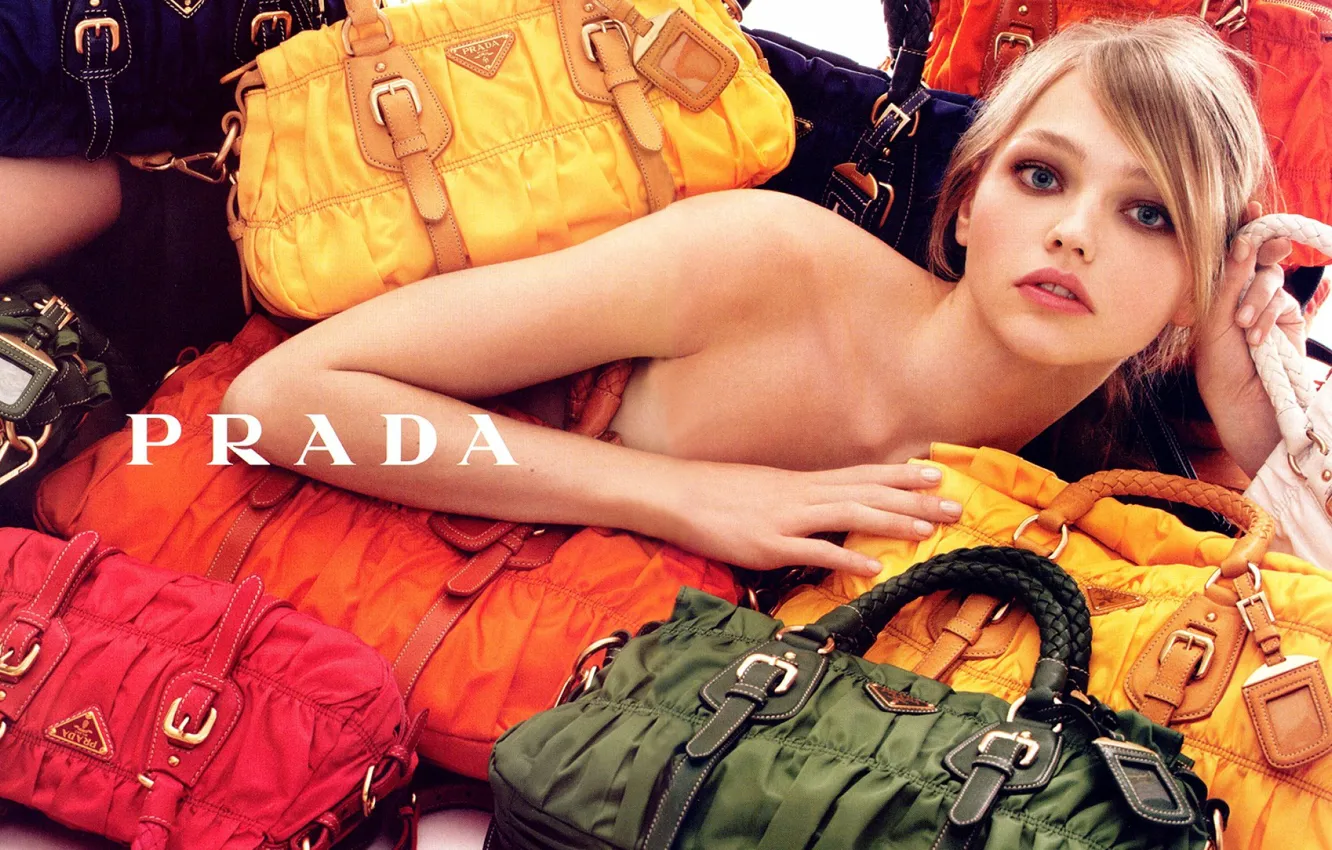 Photo wallpaper bags, beautiful girl, Prada, Pivovarova