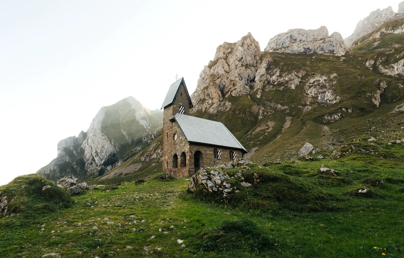 Photo wallpaper Switzerland, church, Rural life