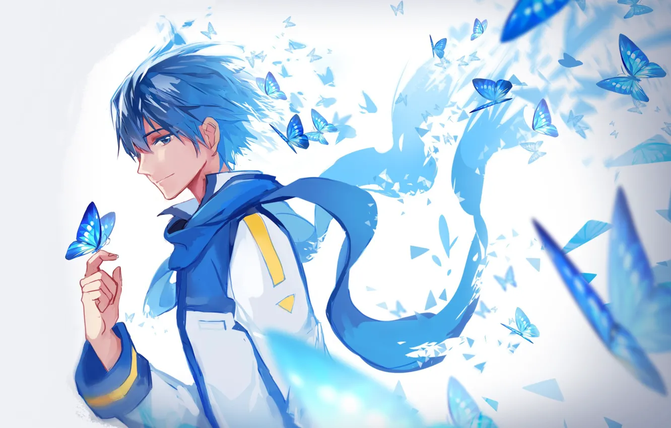 Photo wallpaper butterfly, guy, vocaloid, Vocaloid, Kaito