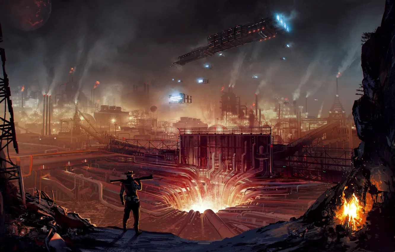 Photo wallpaper Concept, rendering, fiction, art, mine, development, Alex Monge, Industrial Hellhole