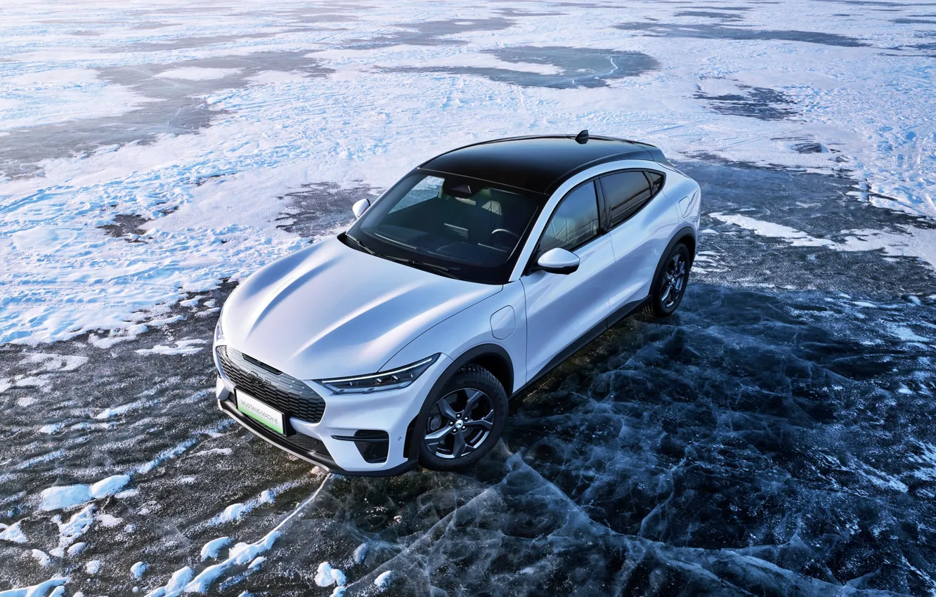 Photo wallpaper ice, car, machine, auto, snow, background, Wallpaper, Mustang