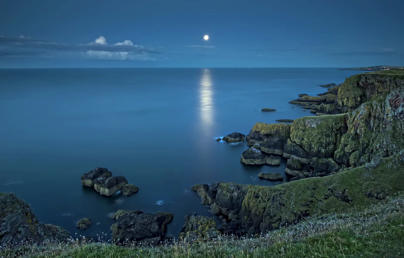 Photo wallpaper sea, landscape, night