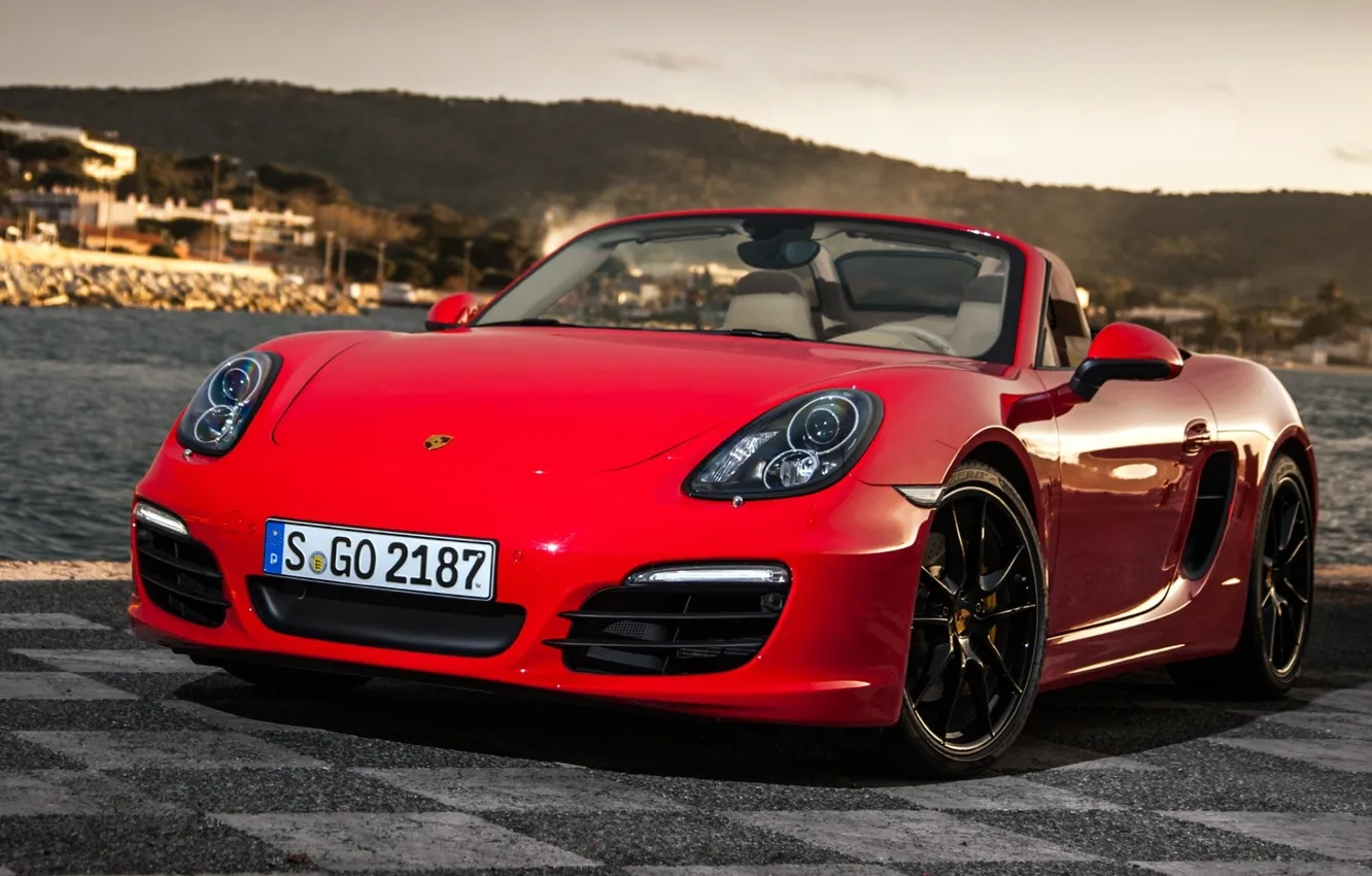 Photo wallpaper red, background, Porsche, supercar, Porsche, the front, Boxster S, bokster