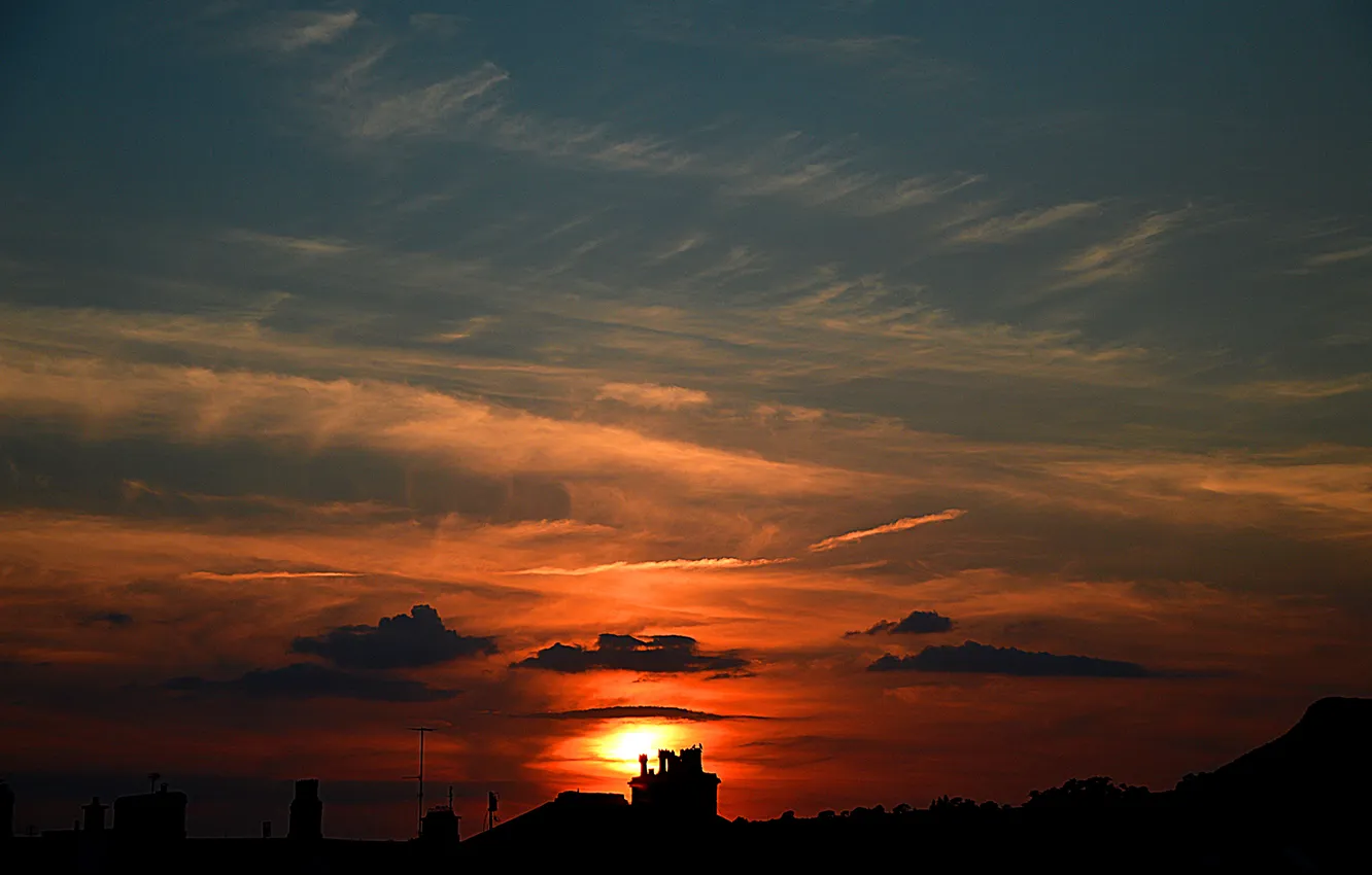 Photo wallpaper the sky, clouds, sunset, the city, North Wales, Porthmadog