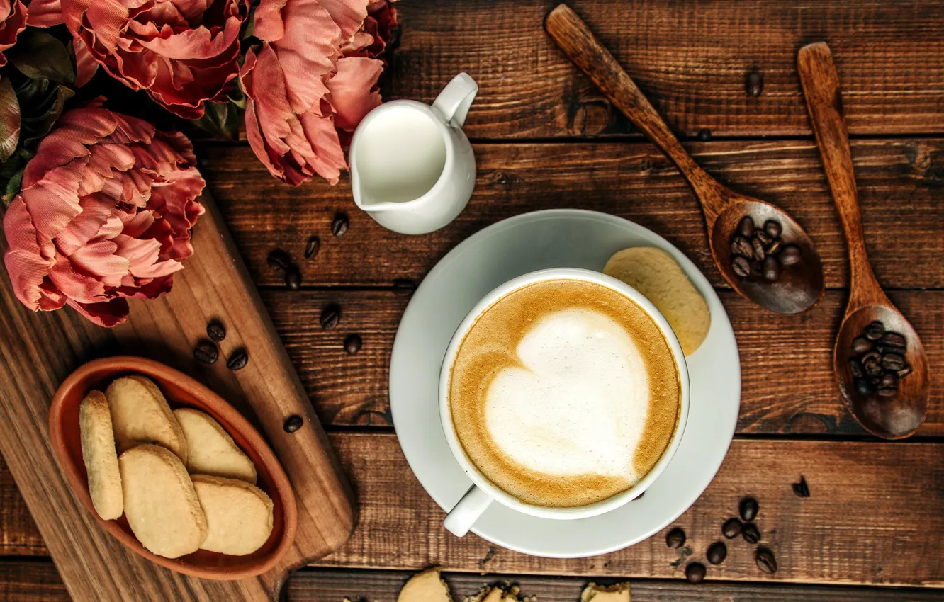 Photo wallpaper coffee, cookies, cappuccino
