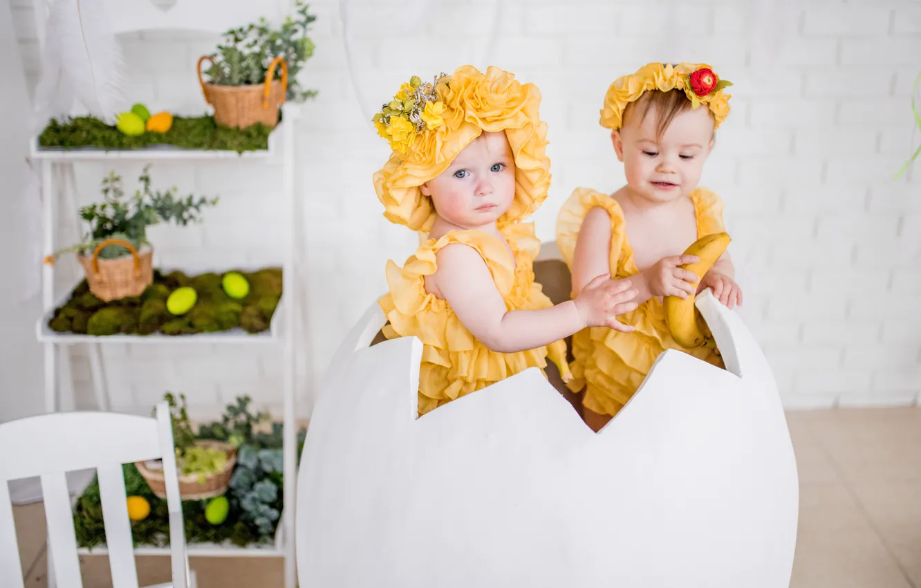 Photo wallpaper children, holiday, eggs, Easter, costume