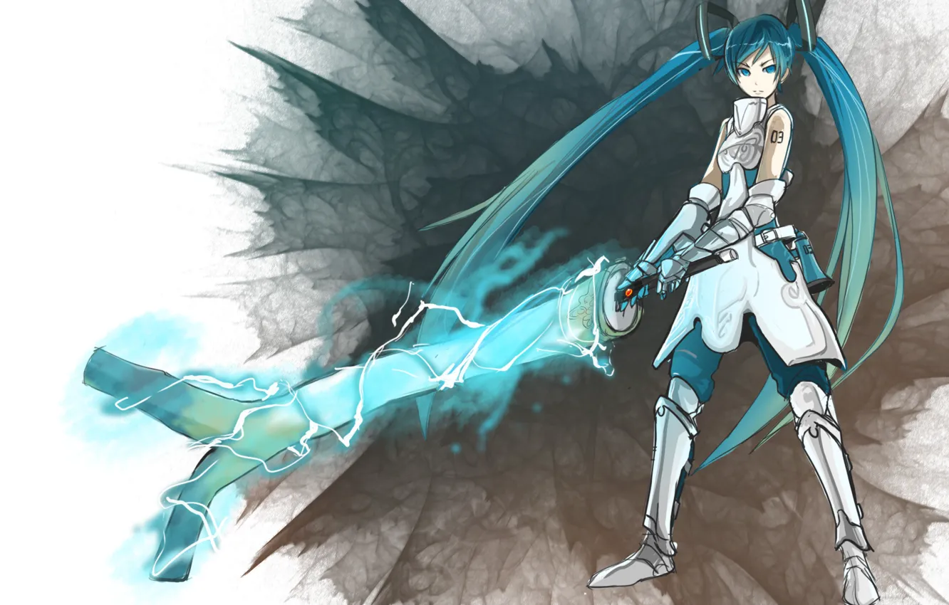 Photo wallpaper sword, armor, bow, sword, vocaloid, Vocaloid, Miku Hatsune, Miku hatsune