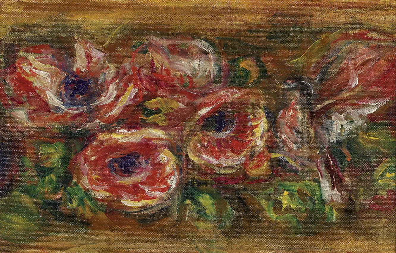 Photo wallpaper flowers, picture, anemones, Pierre Auguste Renoir, Pierre Auguste Renoir