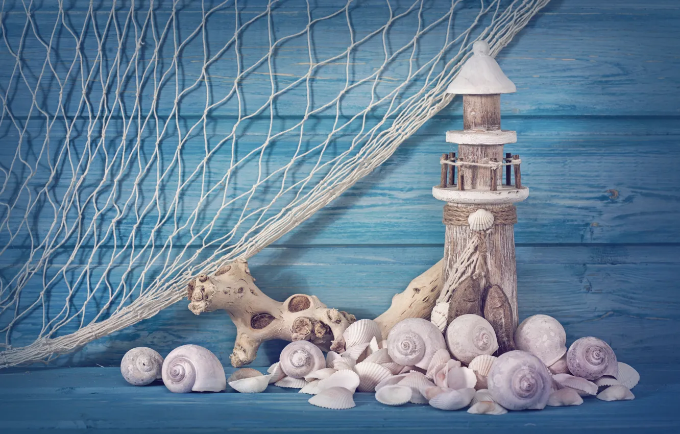 Photo wallpaper network, lighthouse, shell, DIY