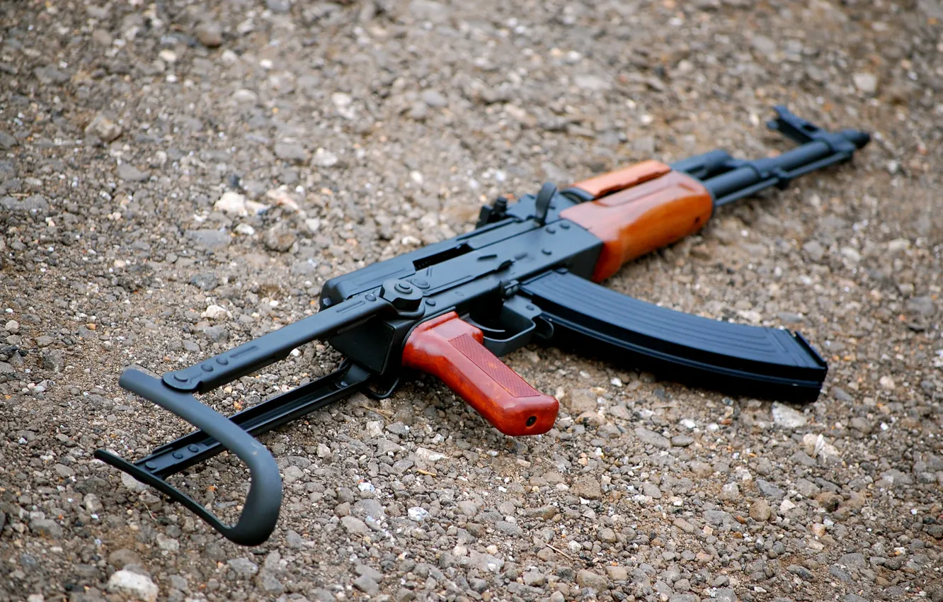 Photo wallpaper machine, Kalashnikov, gravel, AKMCY