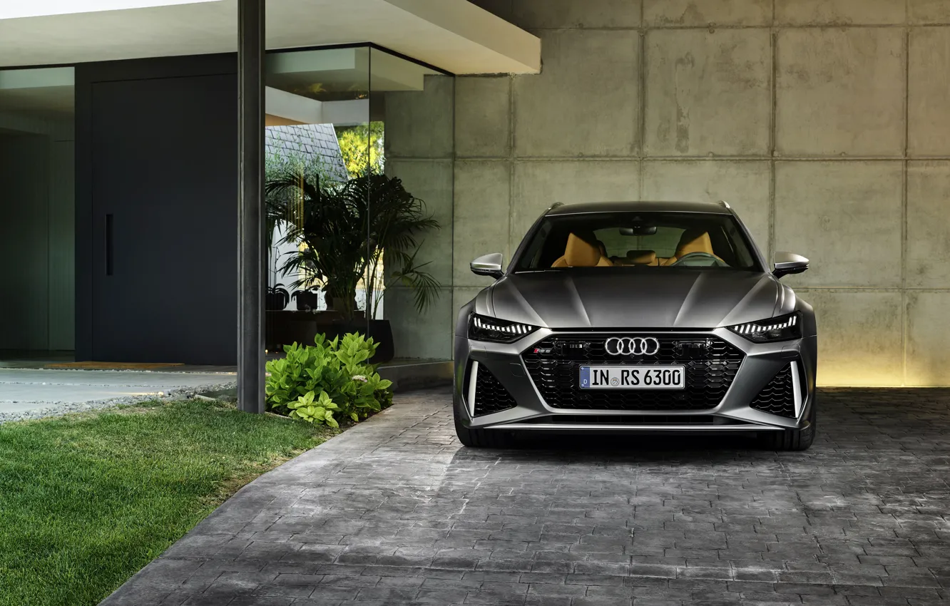 Photo wallpaper Audi, the wall, universal, RS 6, 2020, 2019, dark gray, V8 Twin-Turbo