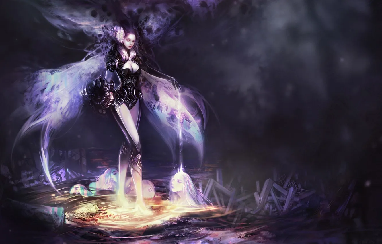 Photo wallpaper water, girl, wings, art, shower