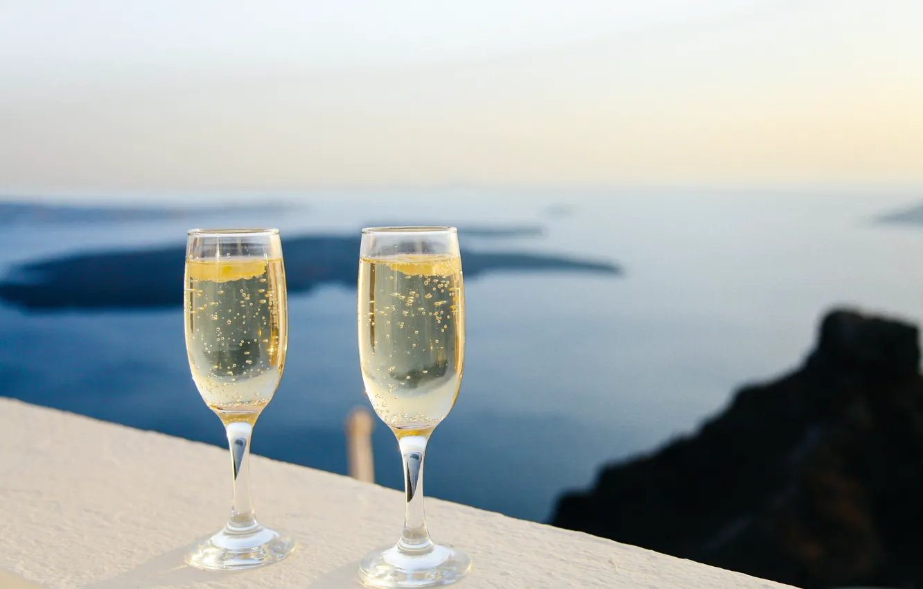 Photo wallpaper sea, summer, mood, glasses, champagne