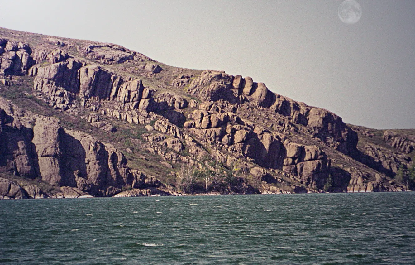 Photo wallpaper wave, water, rocks, the moon, Iriklinskaya reservoir