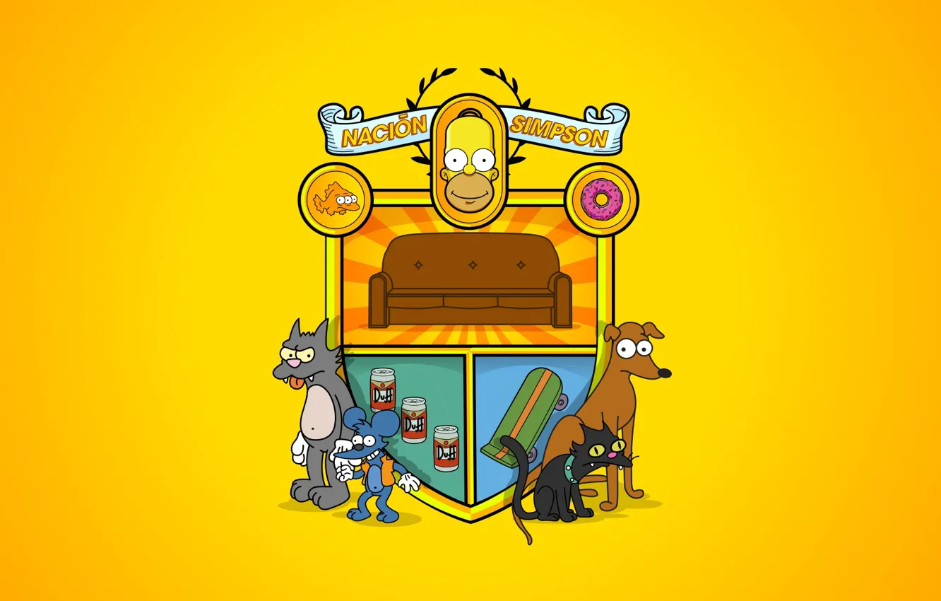 Photo wallpaper The simpsons, Figure, Sofa, Logo, Homer, Simpsons, Bart, Coat of arms