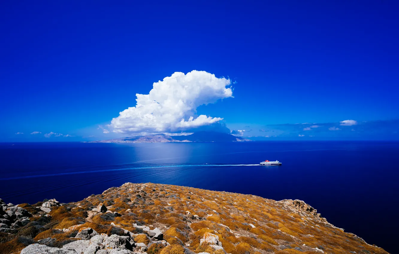 Photo wallpaper clouds, Greece, liner, Greece, The Aegean sea, Aegean Sea, Mykonos, Mykonos