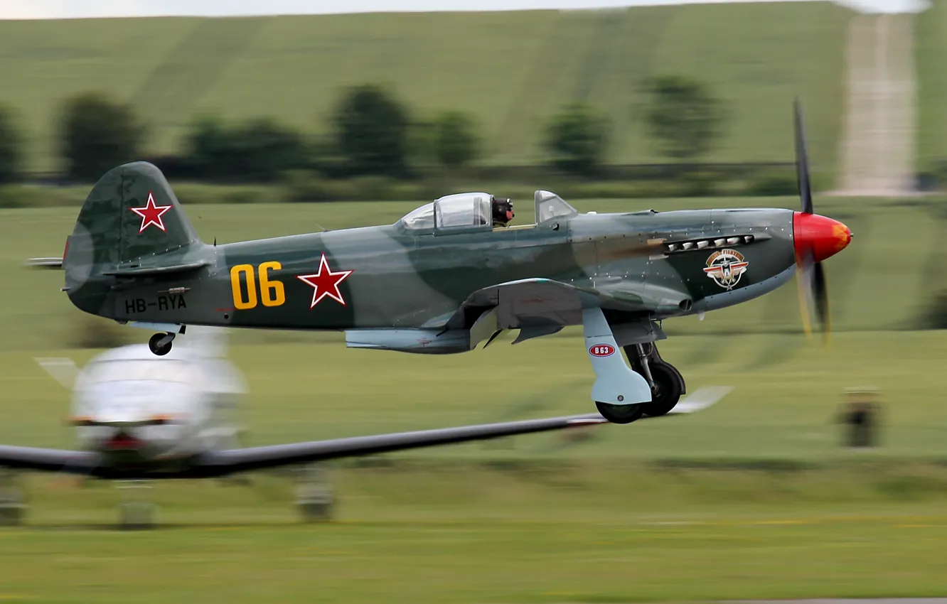 Photo wallpaper the sky, fighter, the rise, Soviet, single-engine, WWII, YAK-9УМ